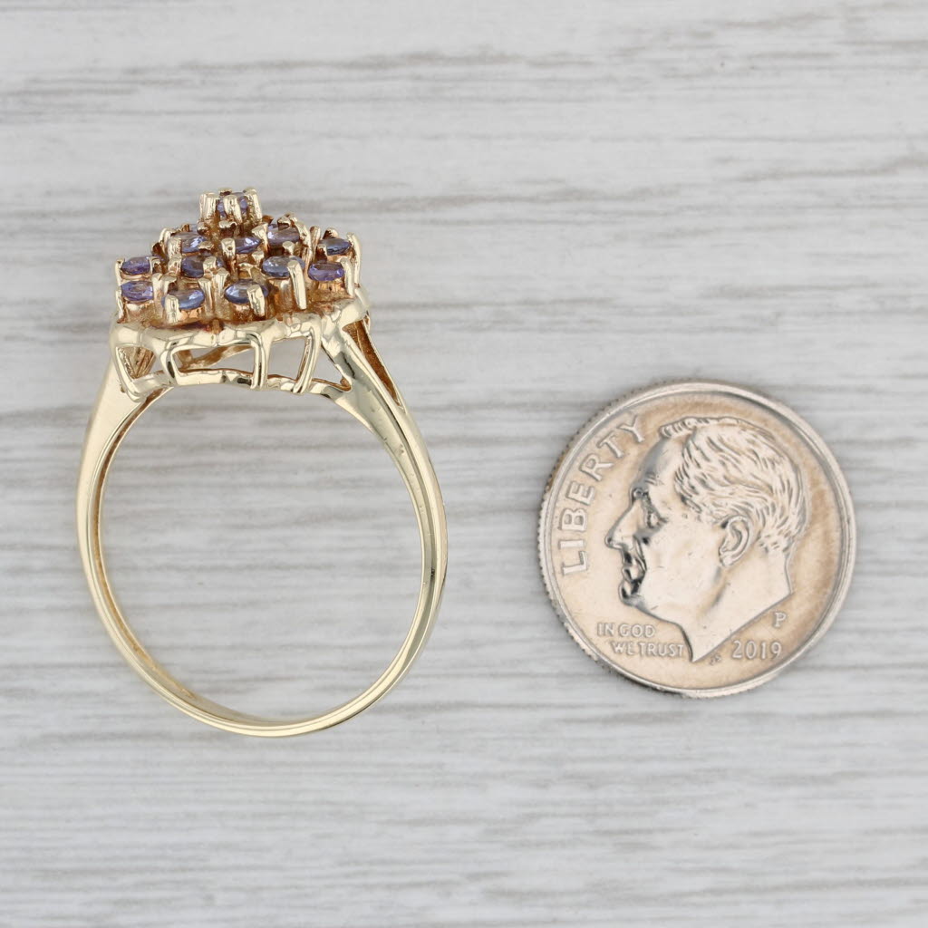 Gray 0.80ctw Tanzanite Cluster Ring 10k Yellow Gold Size 10 Cocktail