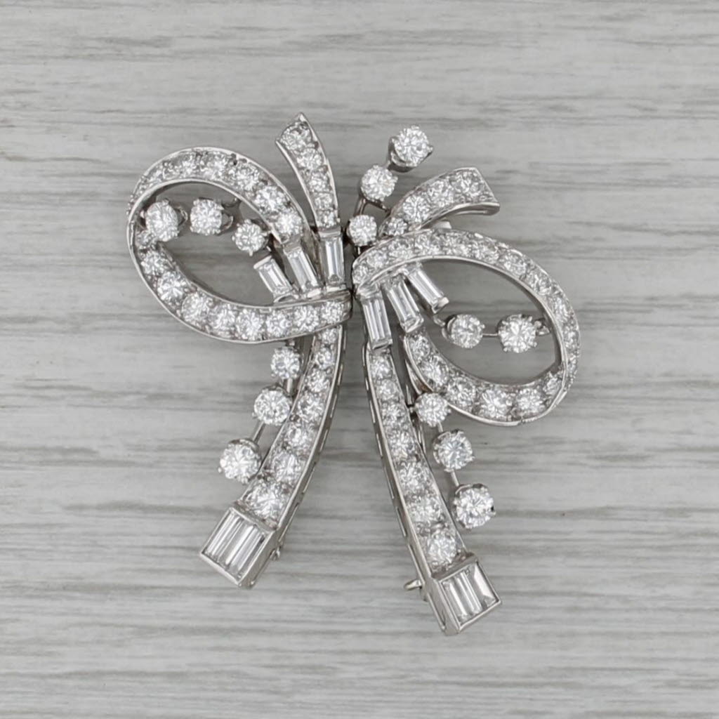 Antique Diamond Bow Brooch 6.72ctw Platinum 18k Gold Convertible 3 Pins