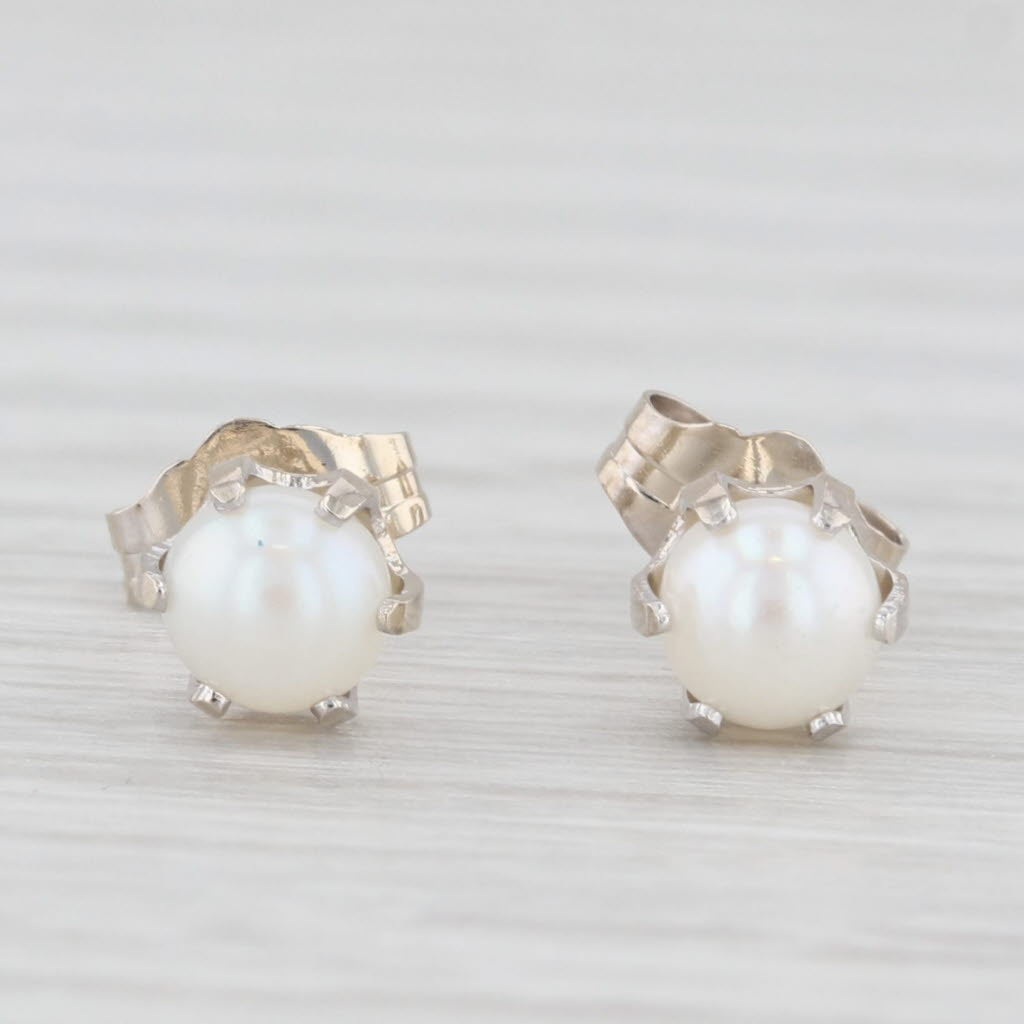 Light Gray Cultured Pearl Solitaire Stud Earrings 14k White Gold