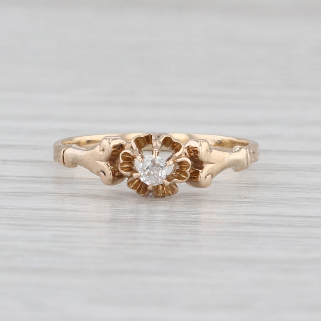 Antique Diamond Solitaire Ring 14k Yellow Gold Size 5