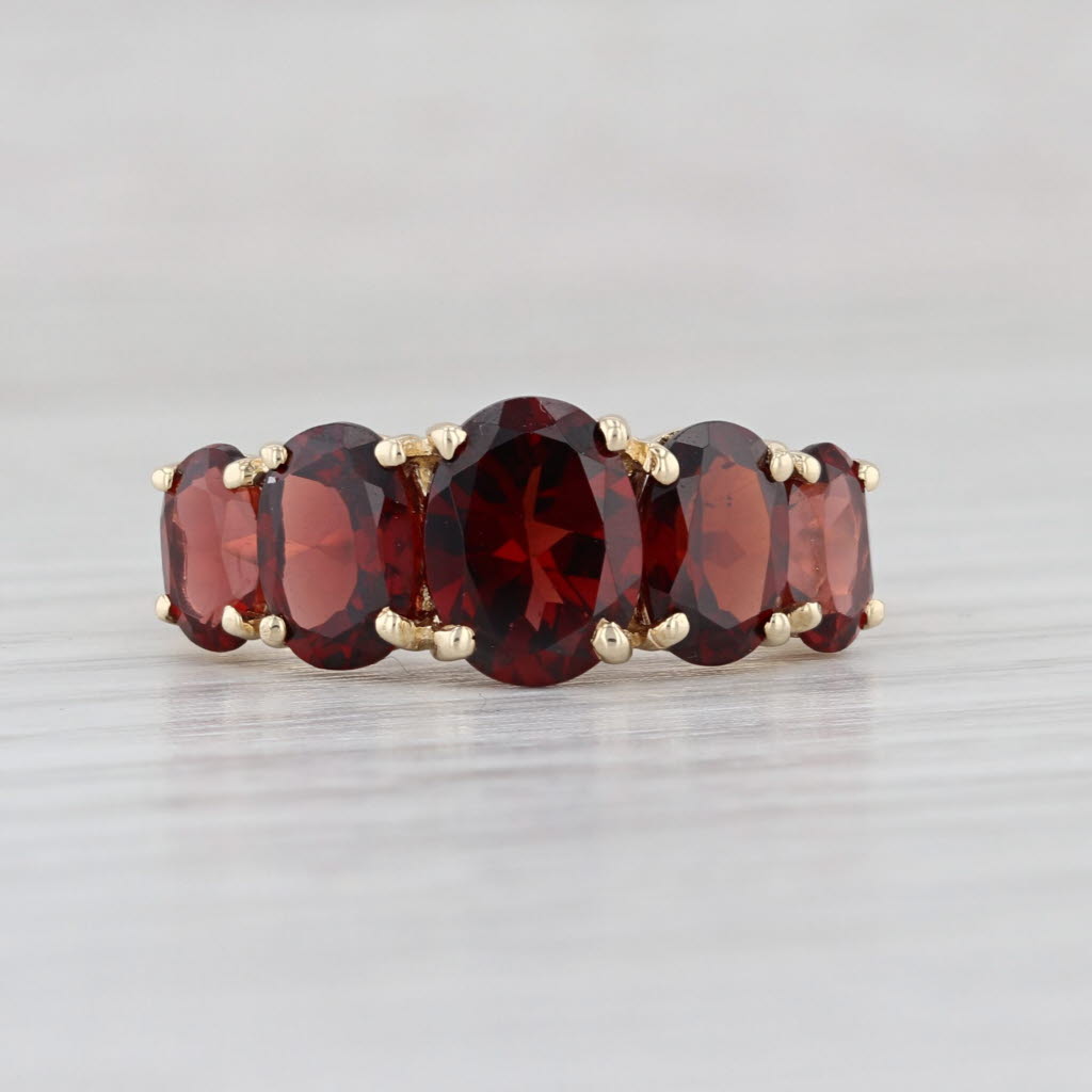 4.35ctw Tiered Oval 5-Stone Garnet Ring 10k Yellow Gold Size 8