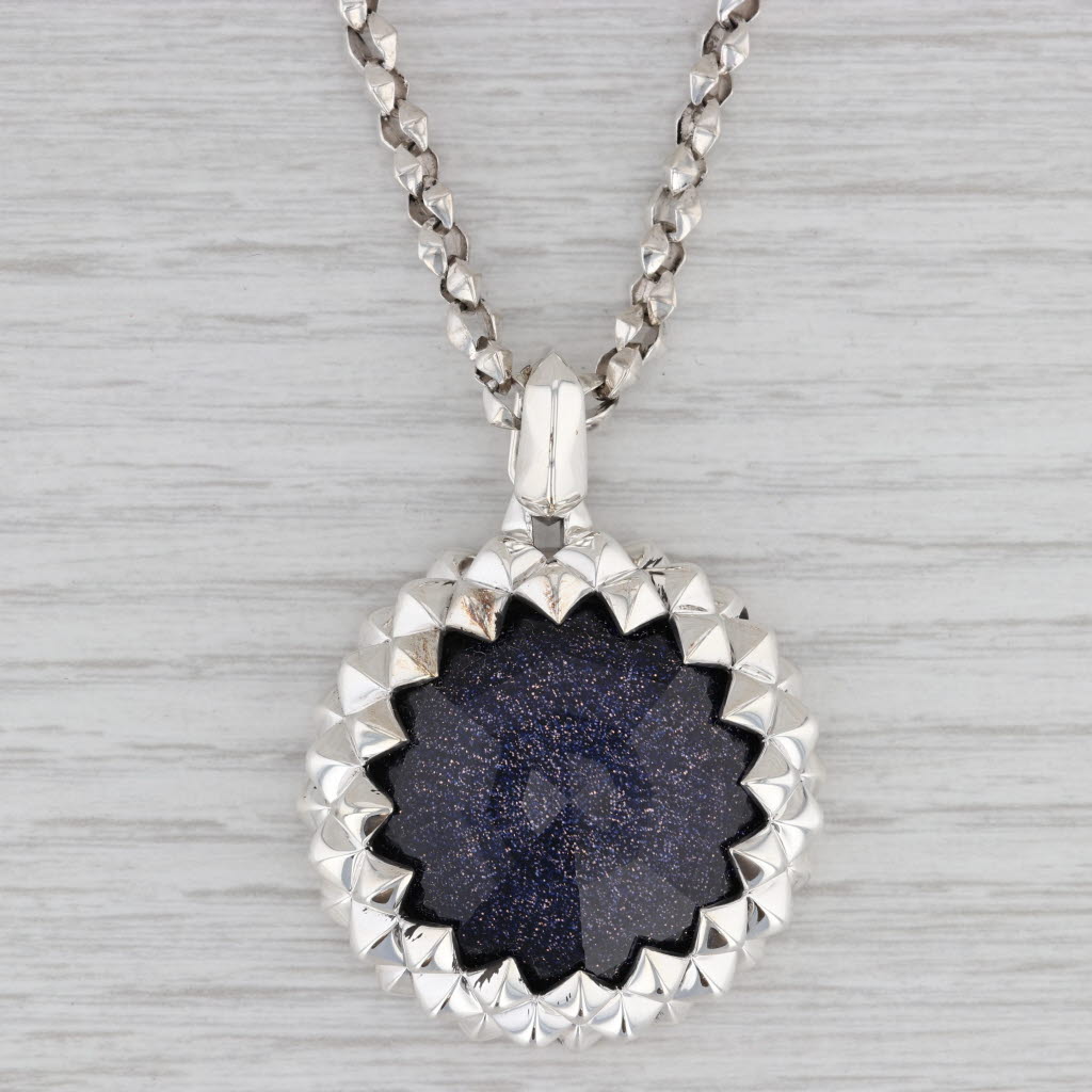 Gray Stephen Webster Super Stud Pendant Necklace Sterling Silver Blue Quartz 16.5”
