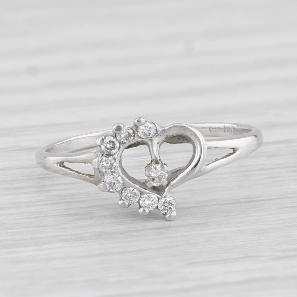 Light Gray 0.15ctw Diamond Open Heart Ring 10k White Gold Size 8