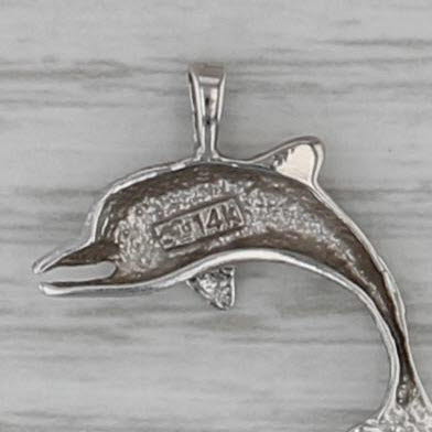 Small Shimmering Dolphon Pendant 14k White Gold Nautical Jewelry