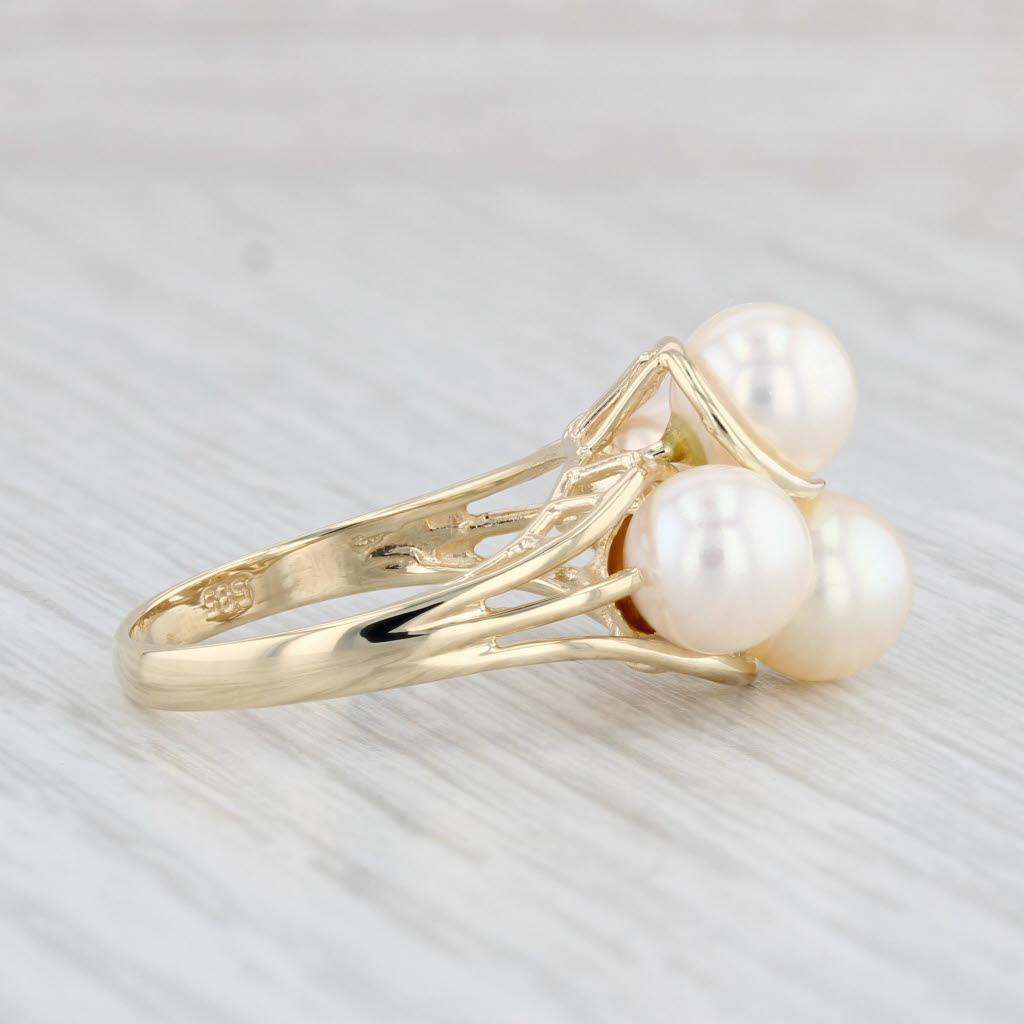 Light Gray Cultured Pearl Cluster Ring 14k Yellow Gold Size 6.25 Bypass