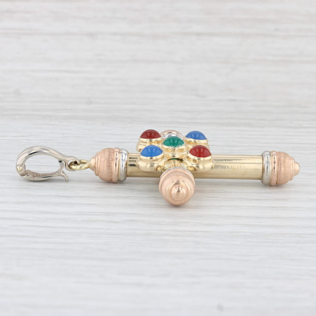 Light Gray Large Gemstone Cross Pendant 14k Yelow Rose White Gold Multicolor Chalcedony