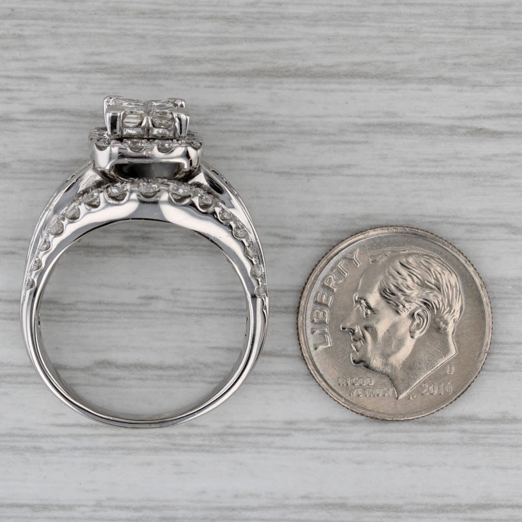 Dark Gray 2.78ctw Diamond Halo Bridal Ring 14k White Gold Size 8.5