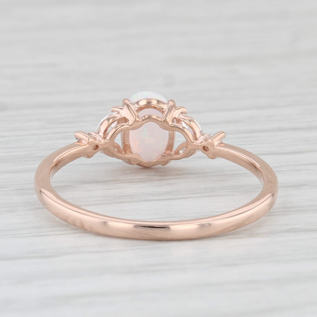 Light Gray Oval Lab Created Opal Cubic Zirconia Ring 14k Rose Gold Size 8.25
