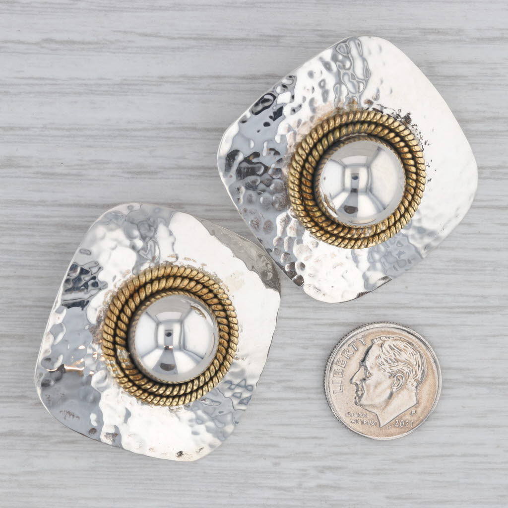 Gray Taxco Mexico Statement Earrings Hammered Sterling Silver Brass Large Studs