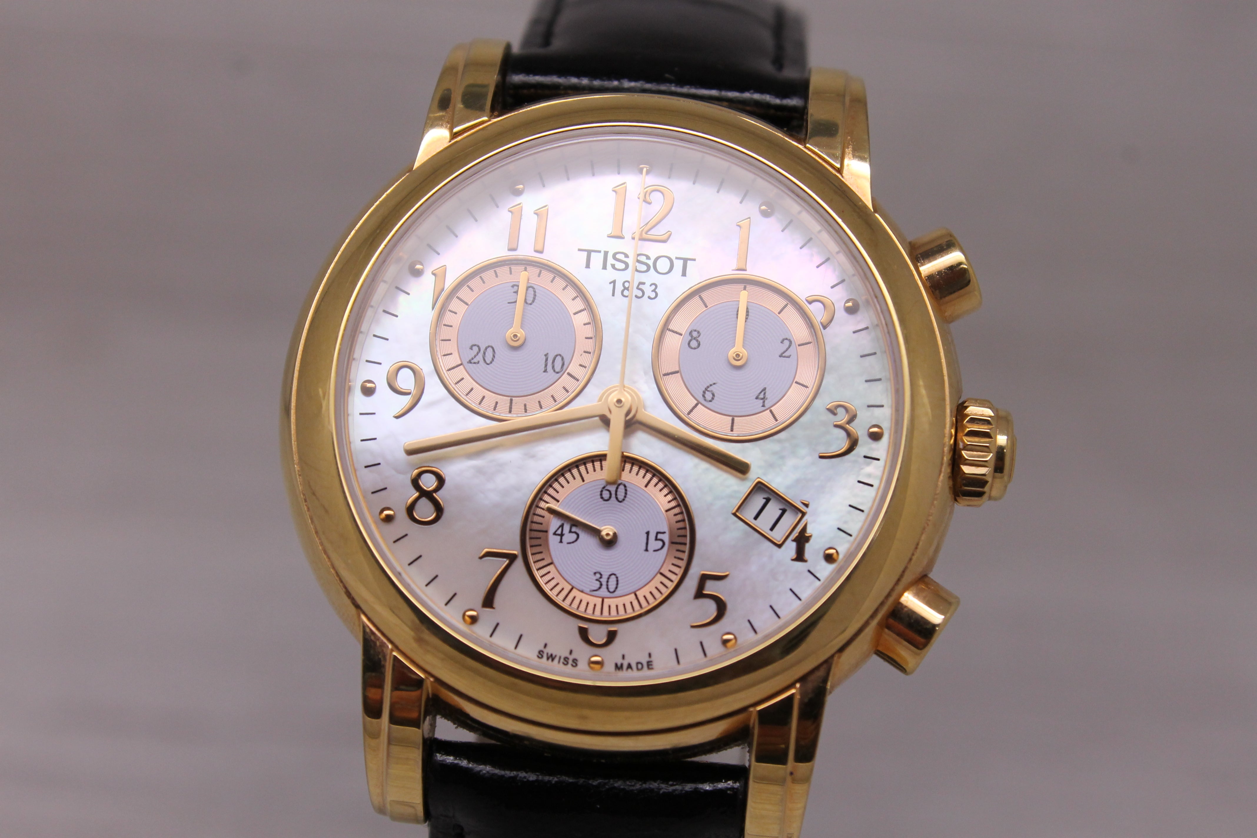 Tissot Dressport Chronograph Quartz Watch Steel 35mm MOP Dial T050217A Swiss