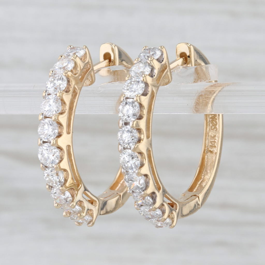 1.78ctw Diamond Hoop Earrings 14k Yellow Gold Snap Top Round Hoops