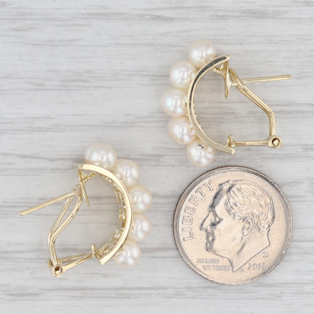 Light Gray Cultured Pearl Drop Earrings 14 Yellow Gold Omega Backs Half Hoops
