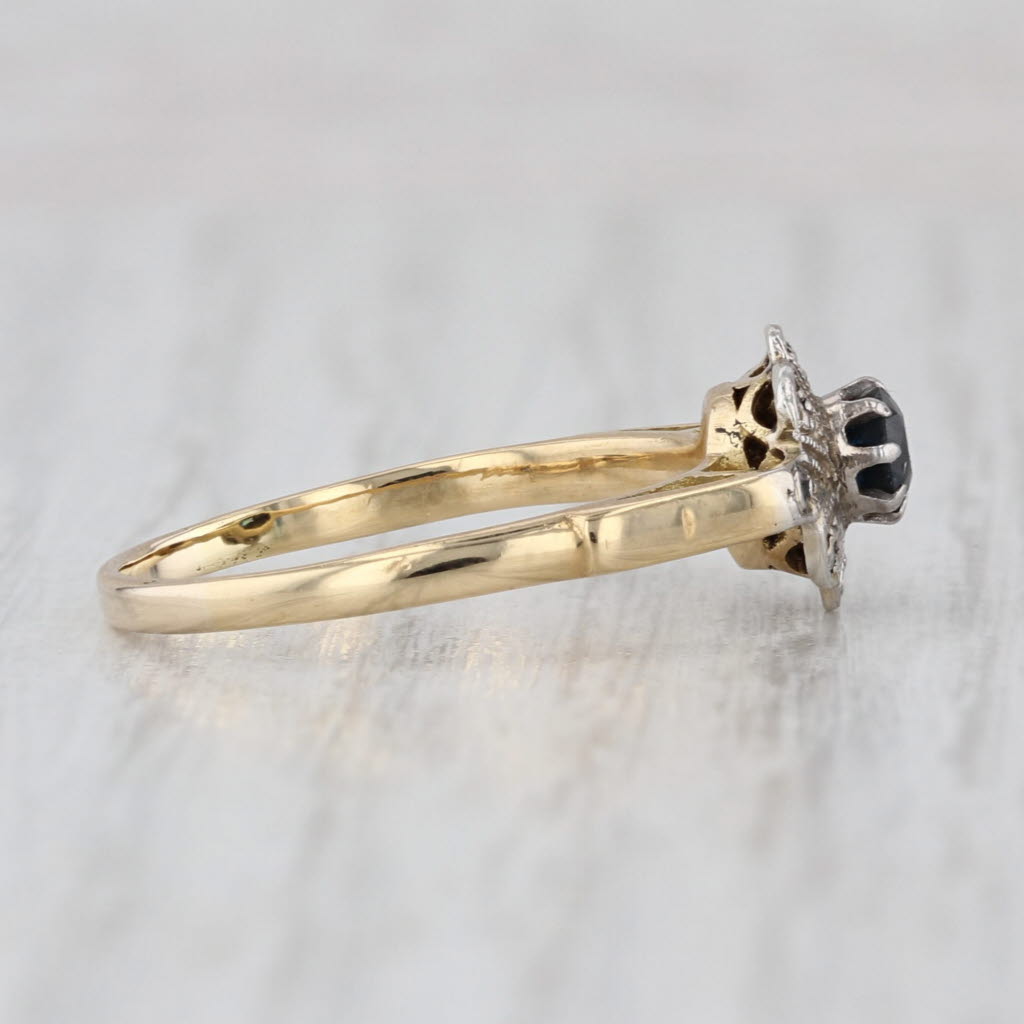 Vintage Sapphire Diamond Ring 18k Yellow Gold Size 7 Engagement