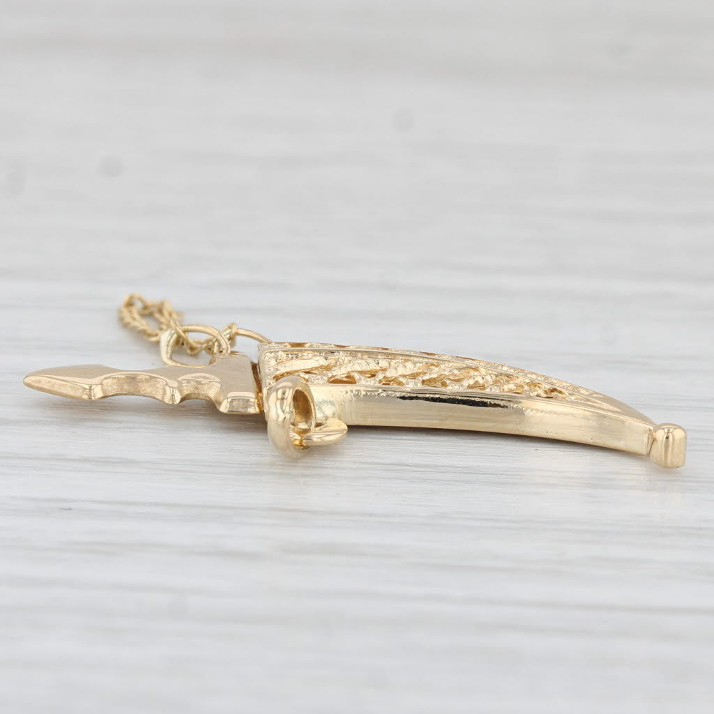 Light Gray Dagger in Sheaf Charm 18k Yellow Gold Pendant Opens