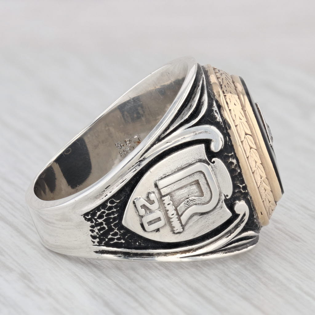 Light Gray 20 Year Roadway Trucker Men's Sterling Silver Onyx Diamond Size 11.25 Ring