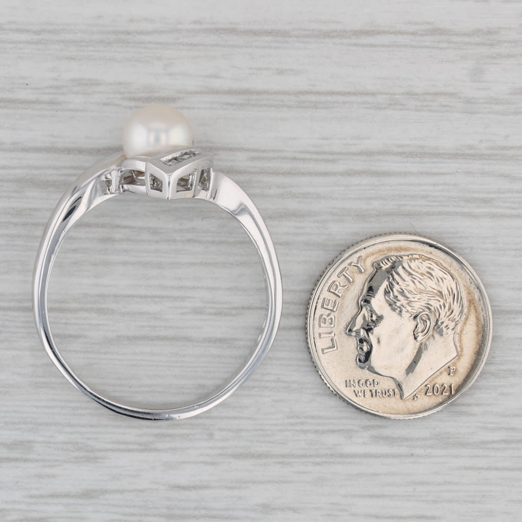 Gray Cultured Pearl Diamond Teardrop Ring 10k White Gold Size 11.25