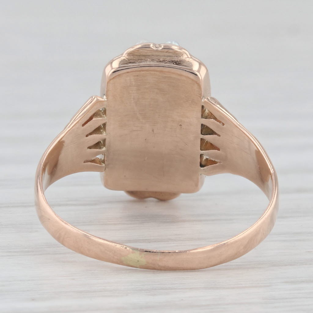 Light Gray Victorian Engraved Flower Ring 10k Gold Chalcedony Sardonyx Pearl Sz 6.75