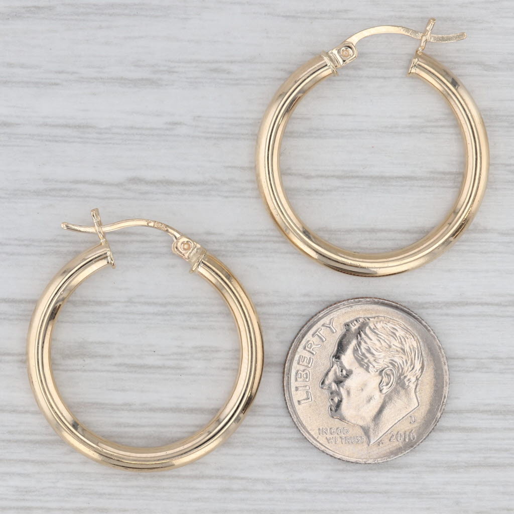 Gray Round Hoop Earrings 14k Yellow Gold Snap Top 25 x 3mm Hoops
