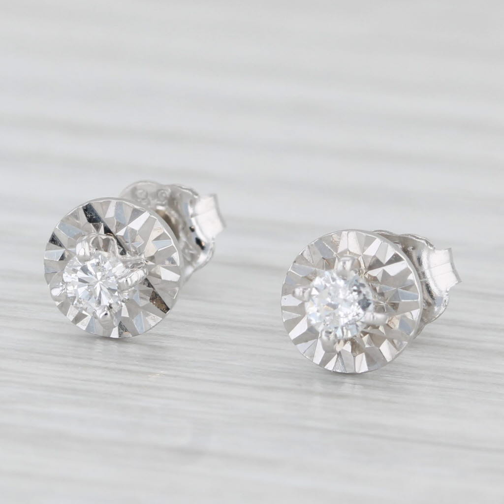 Light Gray 0.14ctw Round Diamond Solitaire Stud Earrings 14k White Gold Vintage