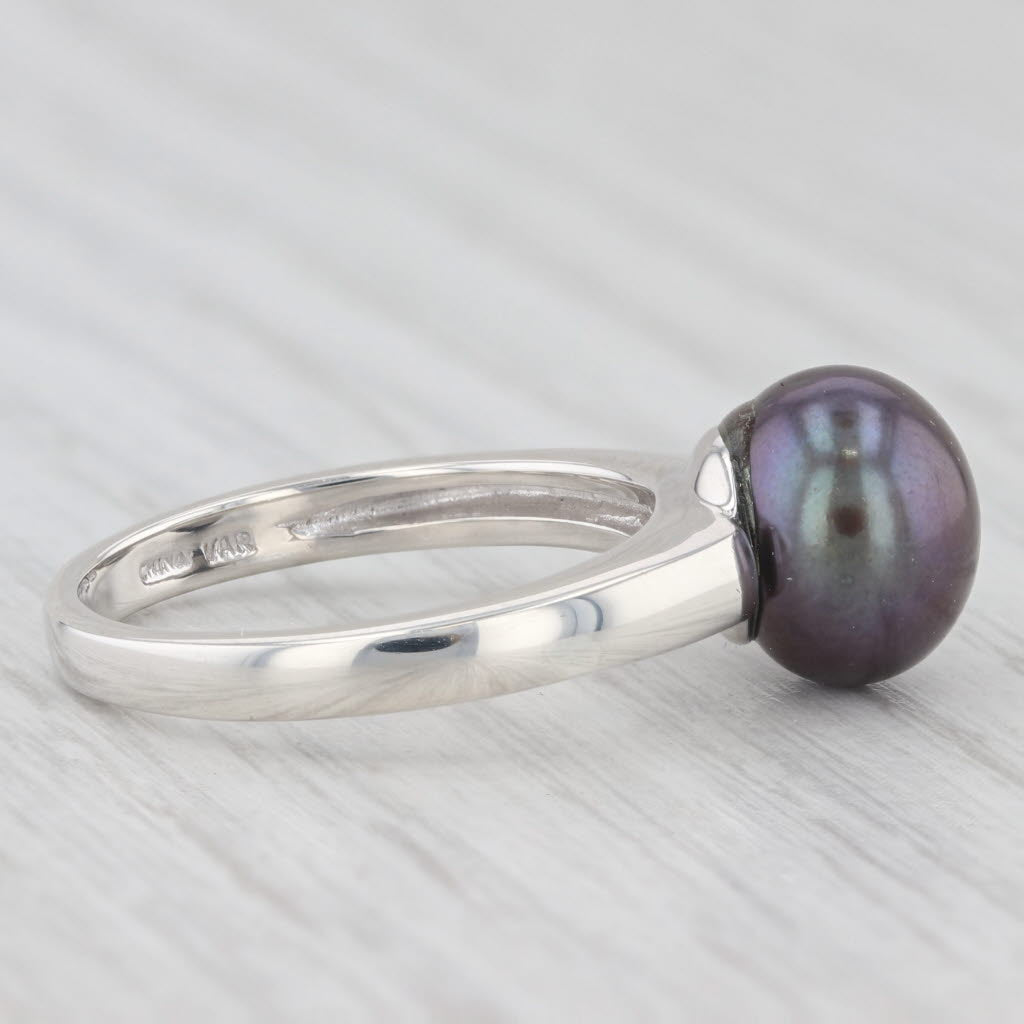 Light Gray Black Cultured Pearl Solitaire Ring Sterling Silver Size 6.25