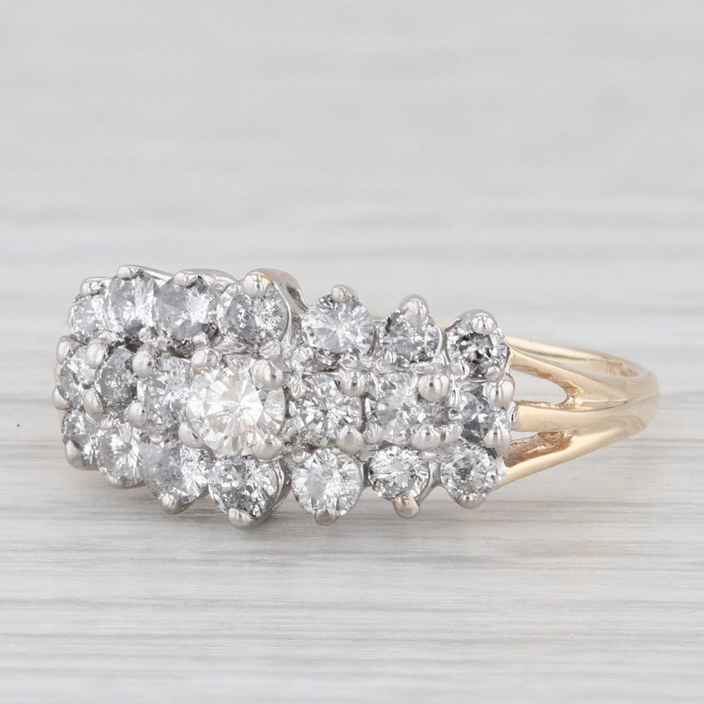 Light Gray 0.98ctw Diamond Cluster Ring 14k Yellow Gold Size 8
