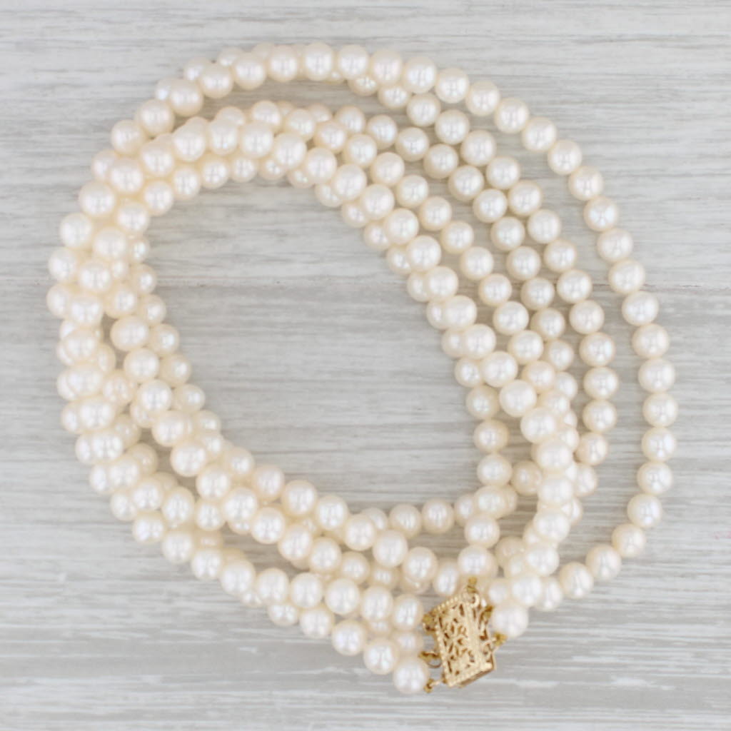 Gray 3-Strand Cultured Pearl Bead Necklace 14k Yellow Gold Clasp 16.5"