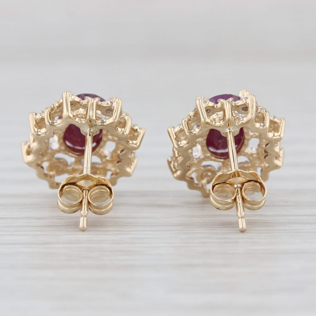 2.26ctw Ruby Diamond Halo Stud Earrings 14k Yellow Gold Studs