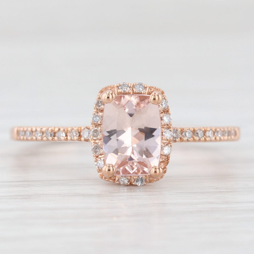 Light Gray 0.91ctw Morganite Diamond Halo Ring 14k Rose Gold Size 7.25 Engagement