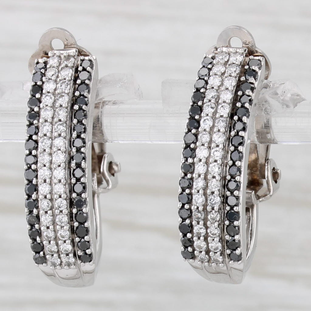 Light Gray 0.66ctw Black White Dimond Drop Earrings 14k White Gold Clip On Earrings