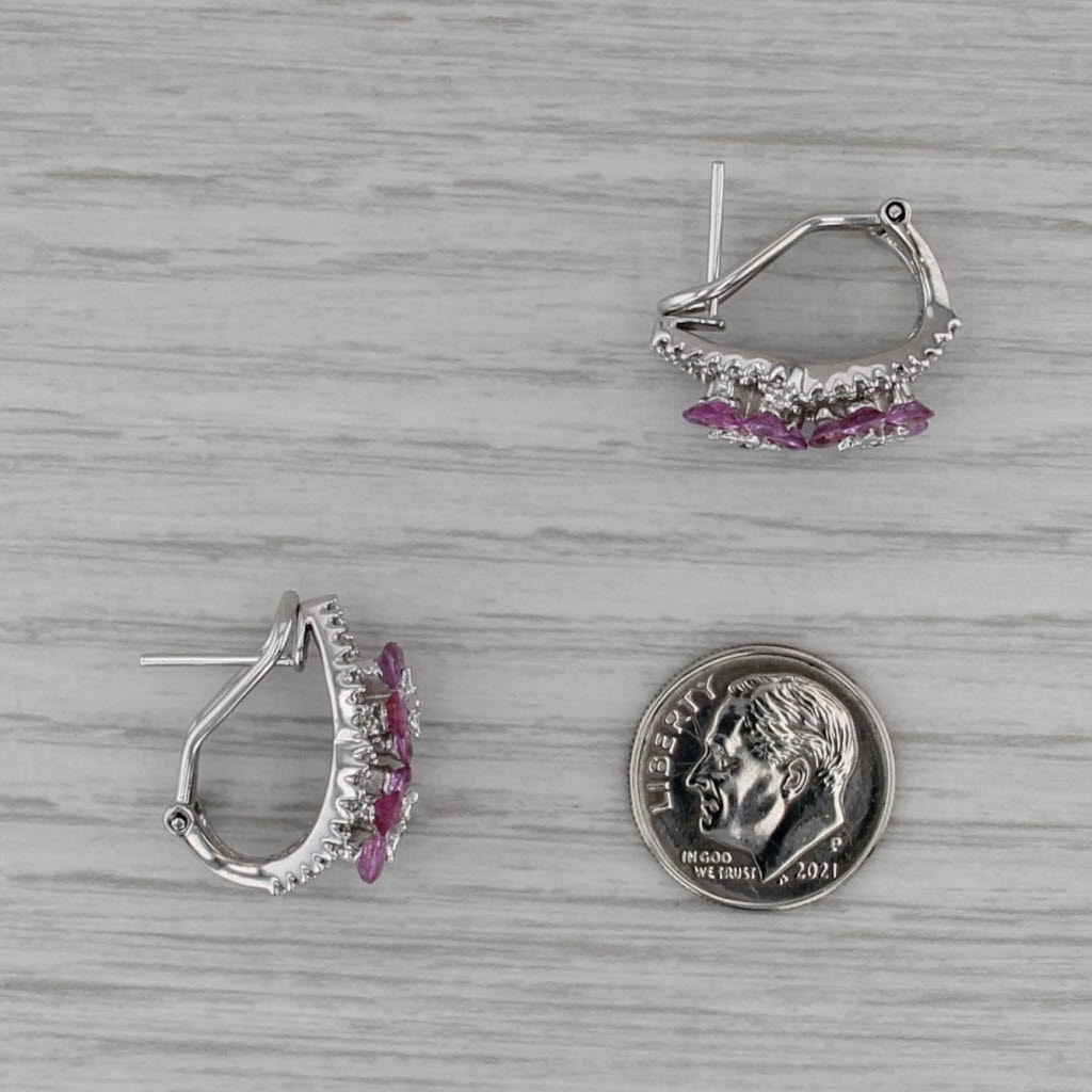 3.74ctw Pink Sapphire Diamond Flower Drop Earrings 18k White Gold Omega Backs