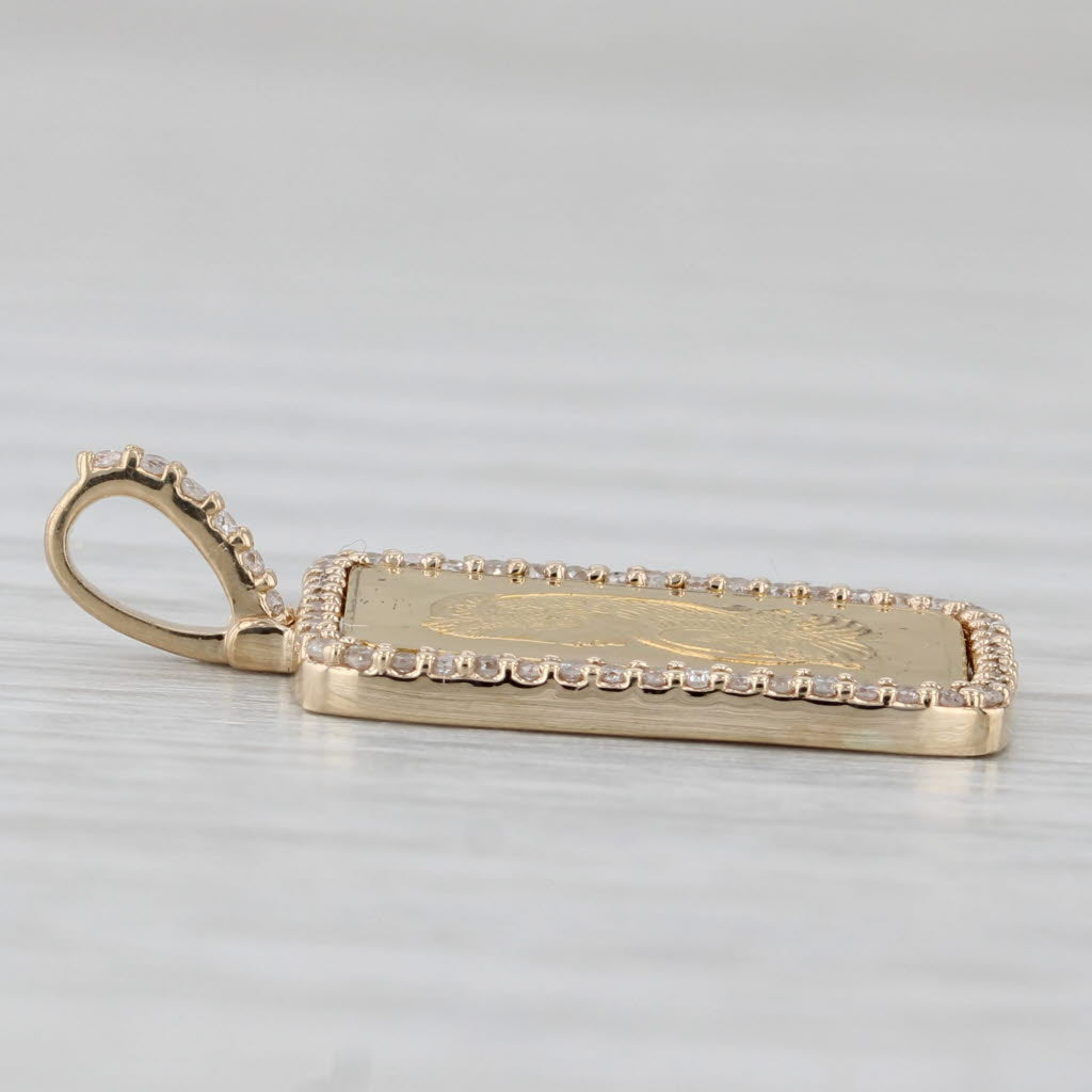 Gray New Diamond Halo Fortuna Pamp Gold Bar Pendant 1 Gram 999 and 14k Yellow Gold
