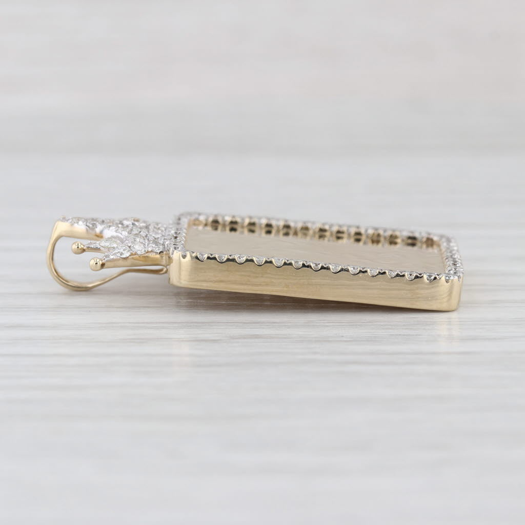 New 1.11ctw Diamond Crown Halo Engravable Pendant 10k Yellow Gold