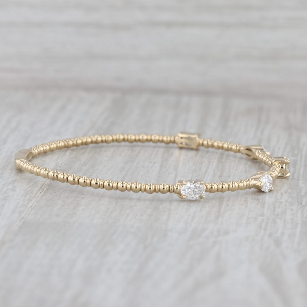 Gray New 1.33ctw Diamond Bead Flexible Bangle Bracelet 14k Yellow Gold 6.75"