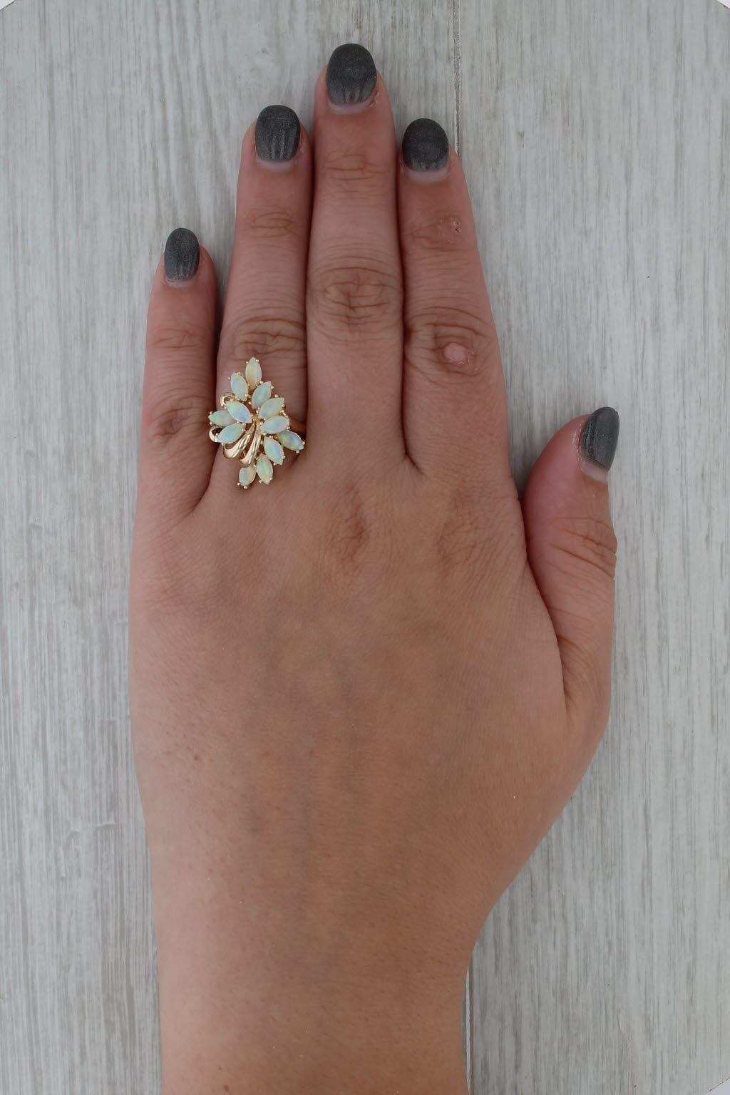 Opal Cabochons Cluster Cocktail Ring 14k Yellow Gold Size 6.25 As Is