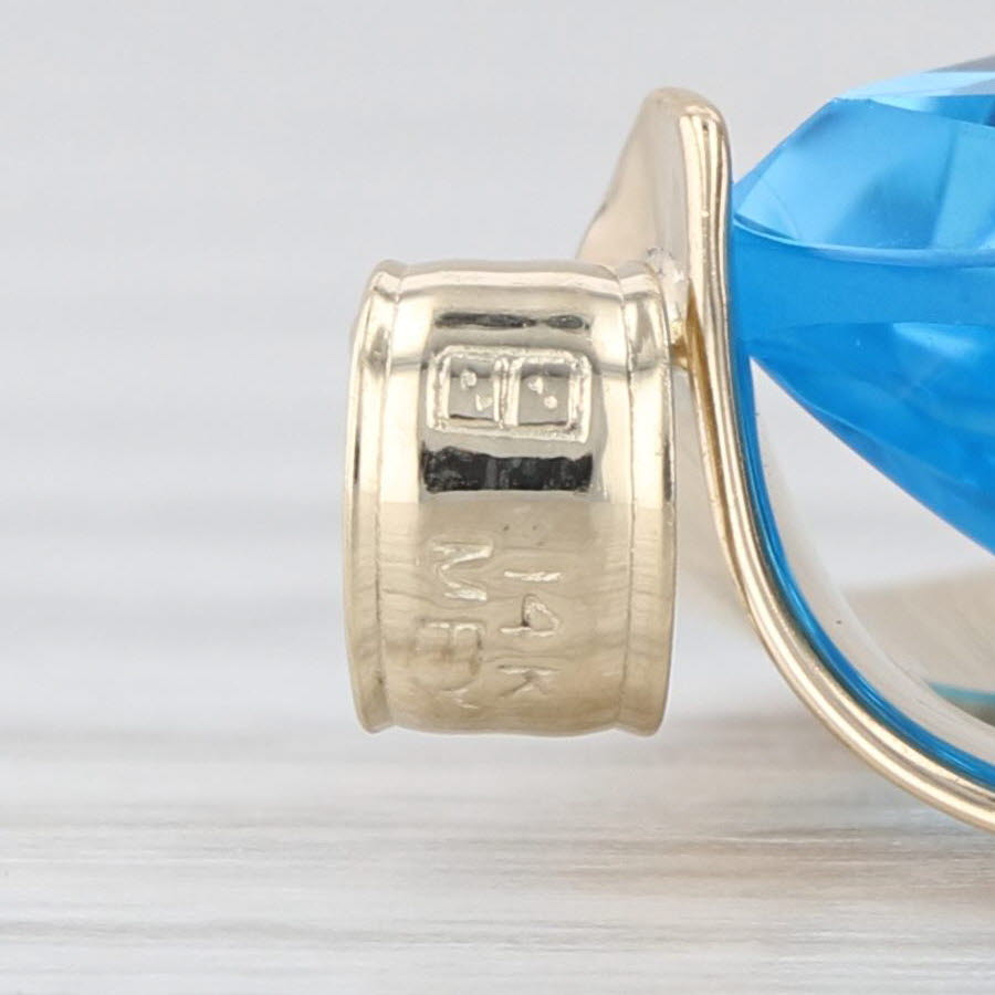 10.70ct Blue Topaz Pear Abstract Frame Pendant 14k Yellow Gold