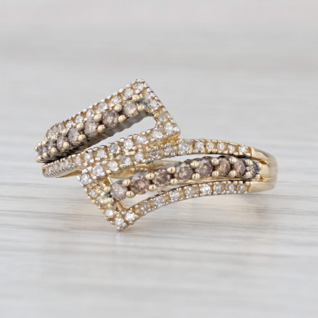 0.63ctw Champagne White Diamond Bypass Ring 14k Yellow Gold Size 7