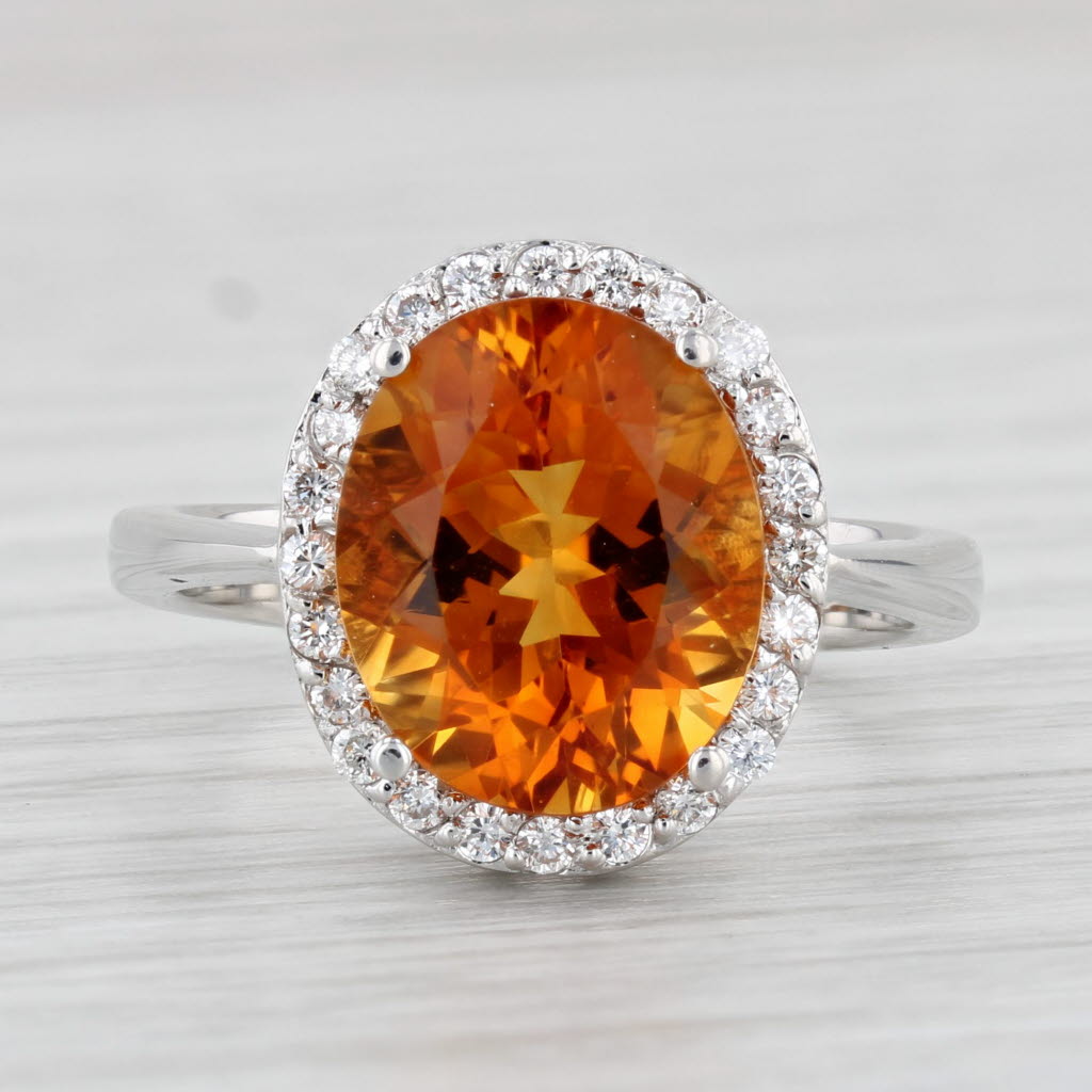 Light Gray 5.20ctw Orange Citrine Diamond Halo Ring 14k White Gold Size 7.75-8