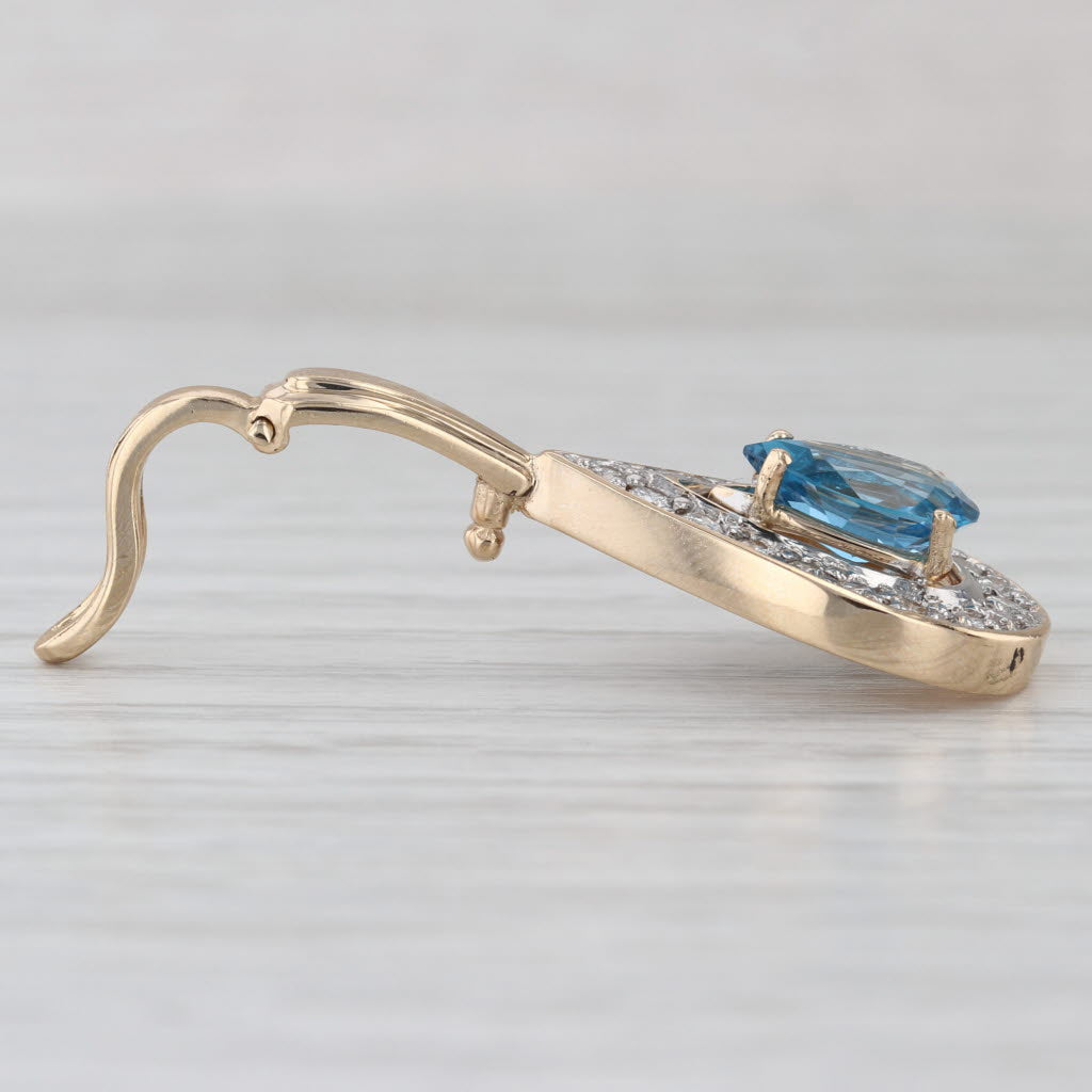 2.01ctw Blue Topaz Diamond Halo Teardrop Pendant 14k Gold Enhancer Clip Bail