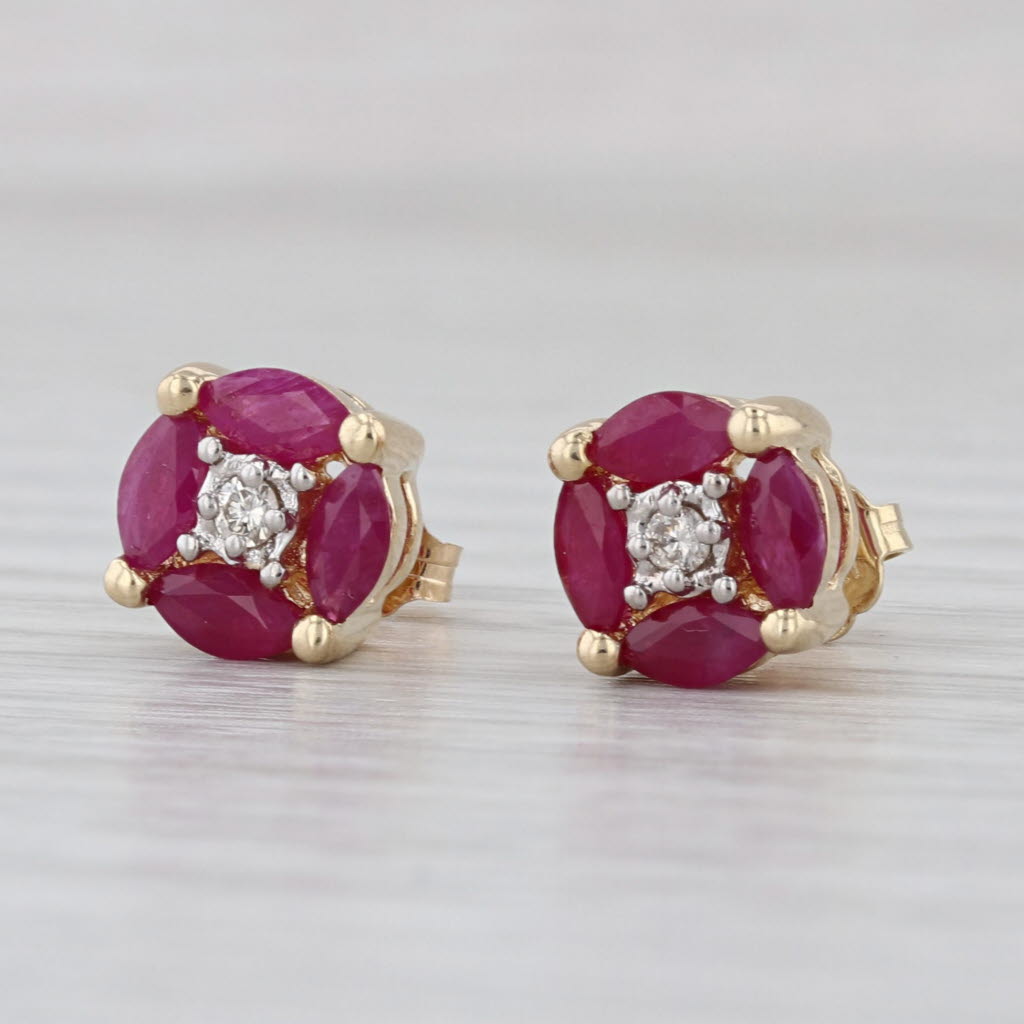 1.26ctw Ruby Diamond Stud Earrings 14k Yellow Gold Round Studs