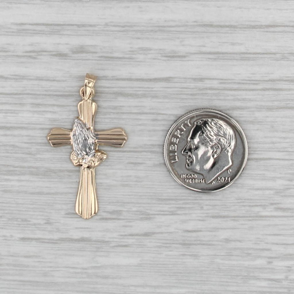 New Cross Prayer Hands Pendant 14k Yellow White Gold Religious Jewelry