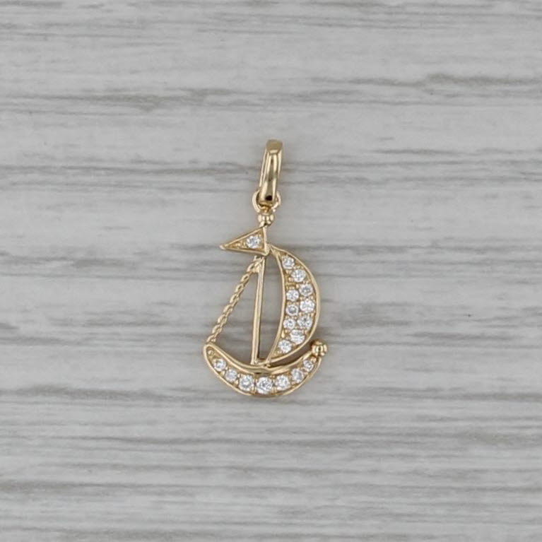 New Diamond Sailboat Charm 14k Yellow Gold Small Nautical Pendant