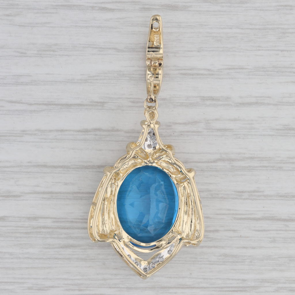 Gray 23.05ctw Blue Topaz Diamond Statement Enhancer Pendant 14k Yellow Gold