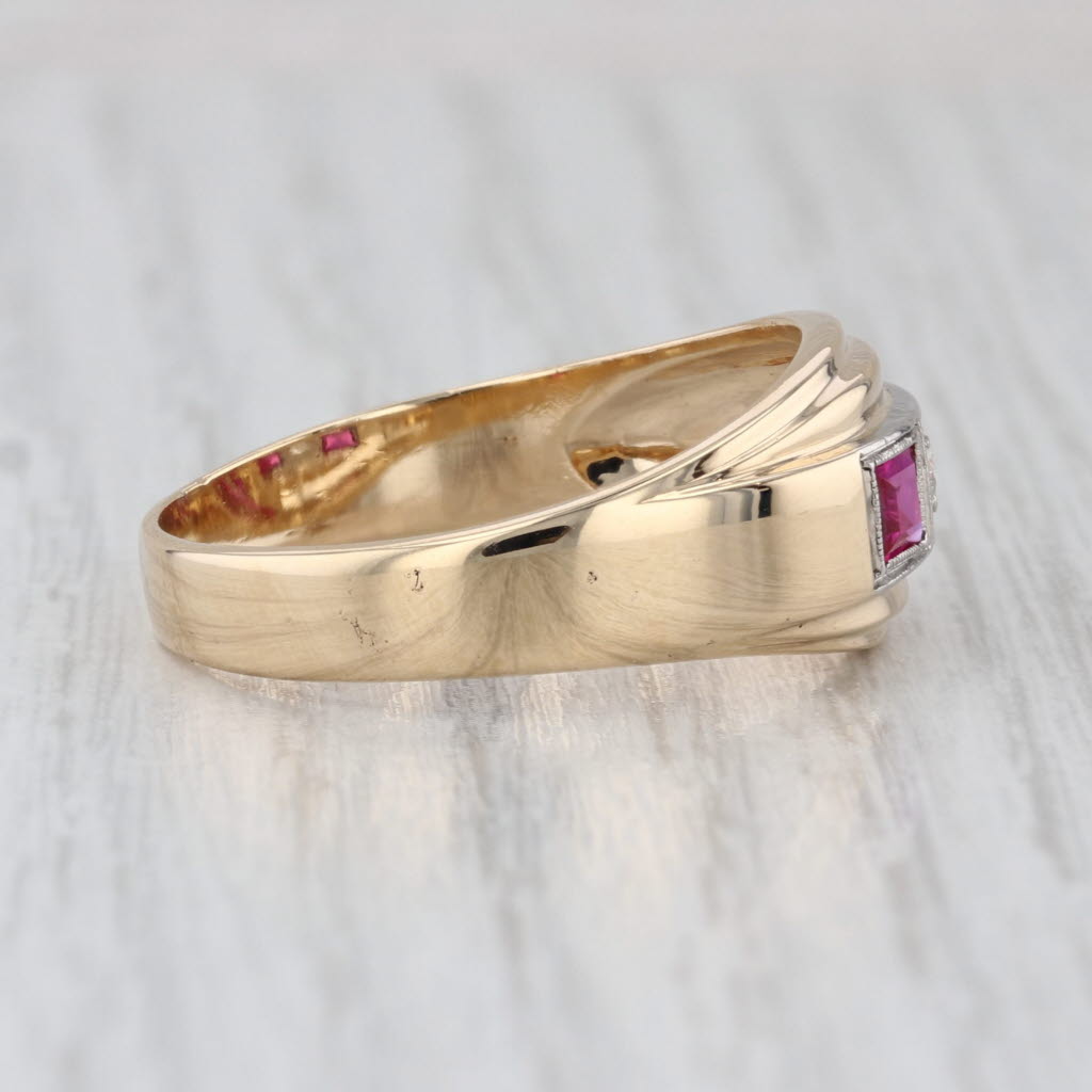 0.57ctw Lab Created Ruby Diamond Ring 14k Yellow Gold Vintage Men's Size 12