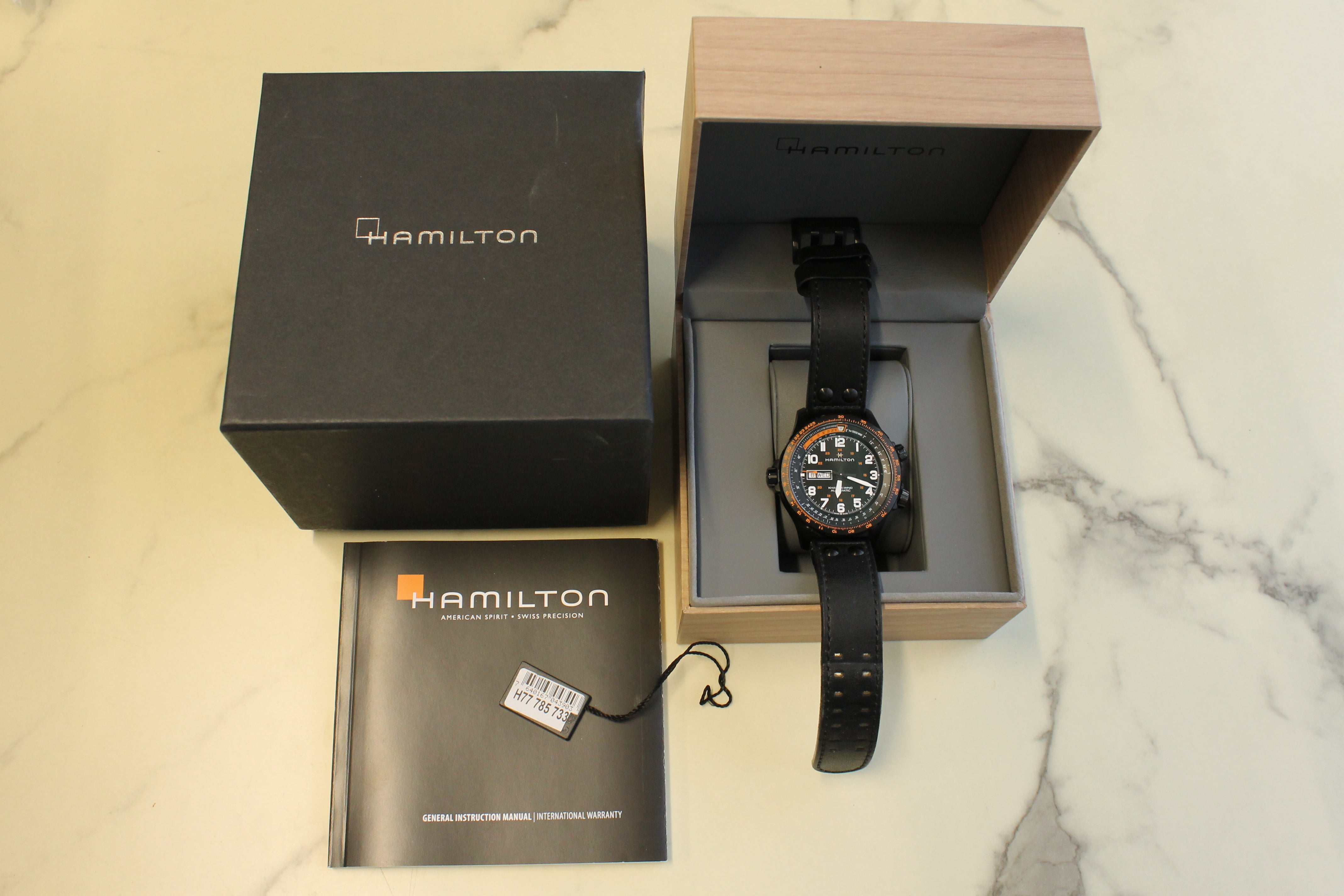 Dark Slate Gray Hamilton Khaki X Wind 45mm Black PVD Automatic Mens Watch Original Strap Box