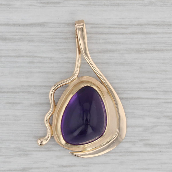 Amethyst Pear Cabochon Solitaire Pendant 14k Yellow Gold