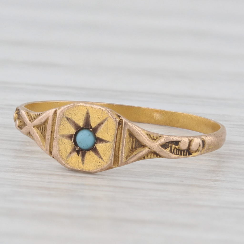 Light Gray Antique Glass Baby Ring 12k Yellow Gold Size 1.5