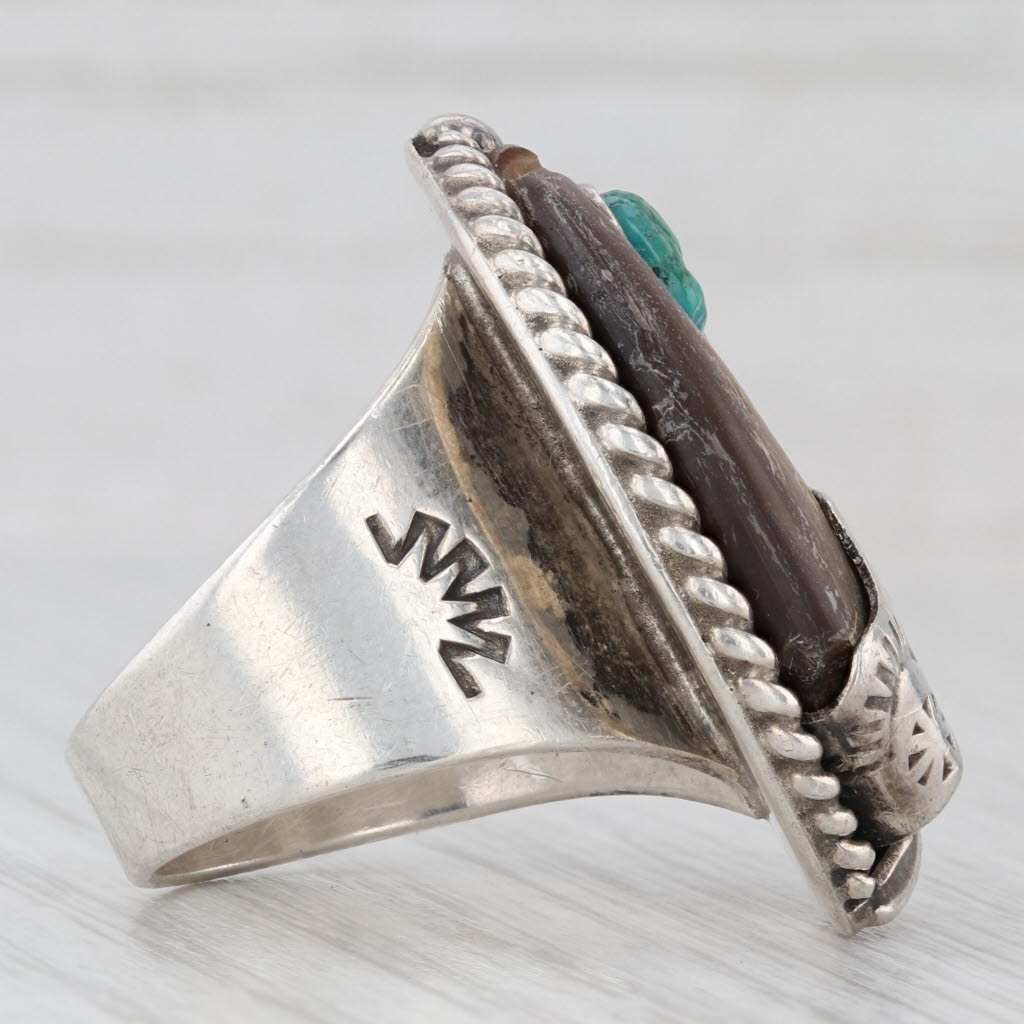 Vintage Native American Turquoise Cabochon Ring Sterling Silver Signed Size 9.5