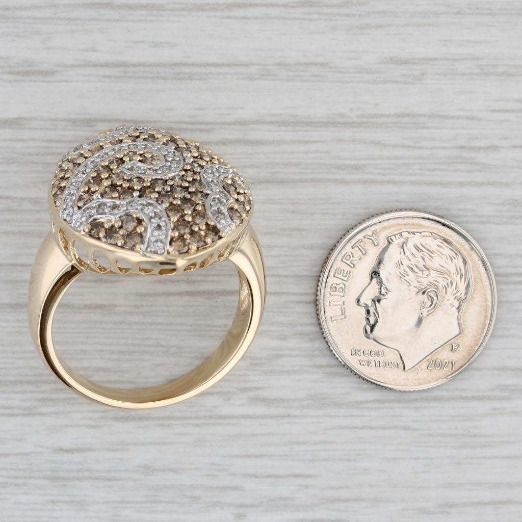 Gray 1.09ctw Yellow White Diamond Pave Swirl Cluster Ring 14k Yellow Gold Cocktail