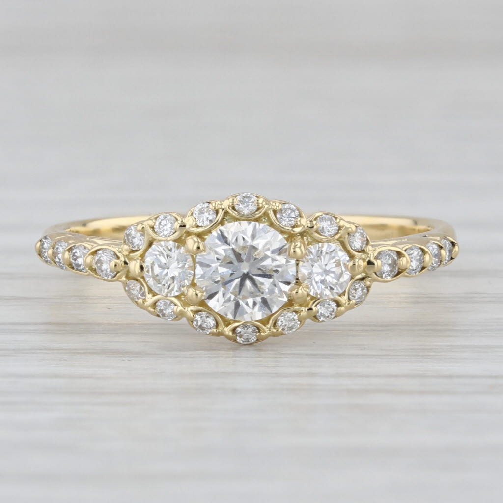 Forever Mark 0.85ctw Diamond Halo Engagement Ring 18k Yellow Gold Size 9 Cert