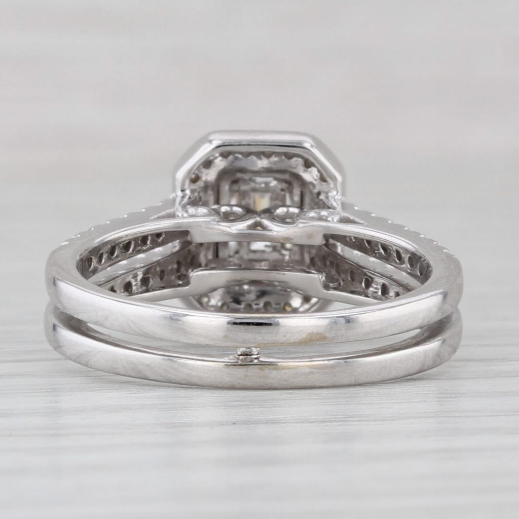 Light Gray 0.64ctw Diamond Halo Engagement Ring 14k White Gold Double Cathedral Band